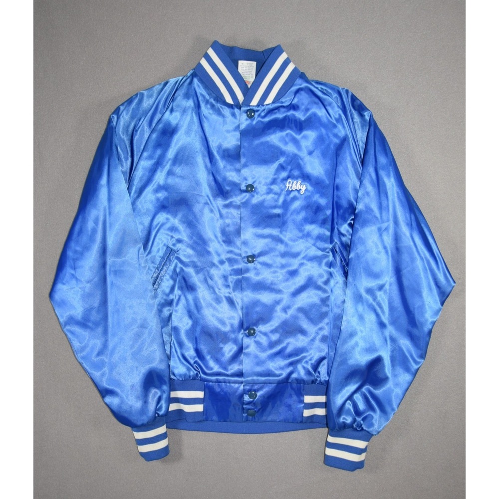 Vintage Dixies Diner Jacket Womens Medium Blue Satin Bomber Windjammer USA 80s